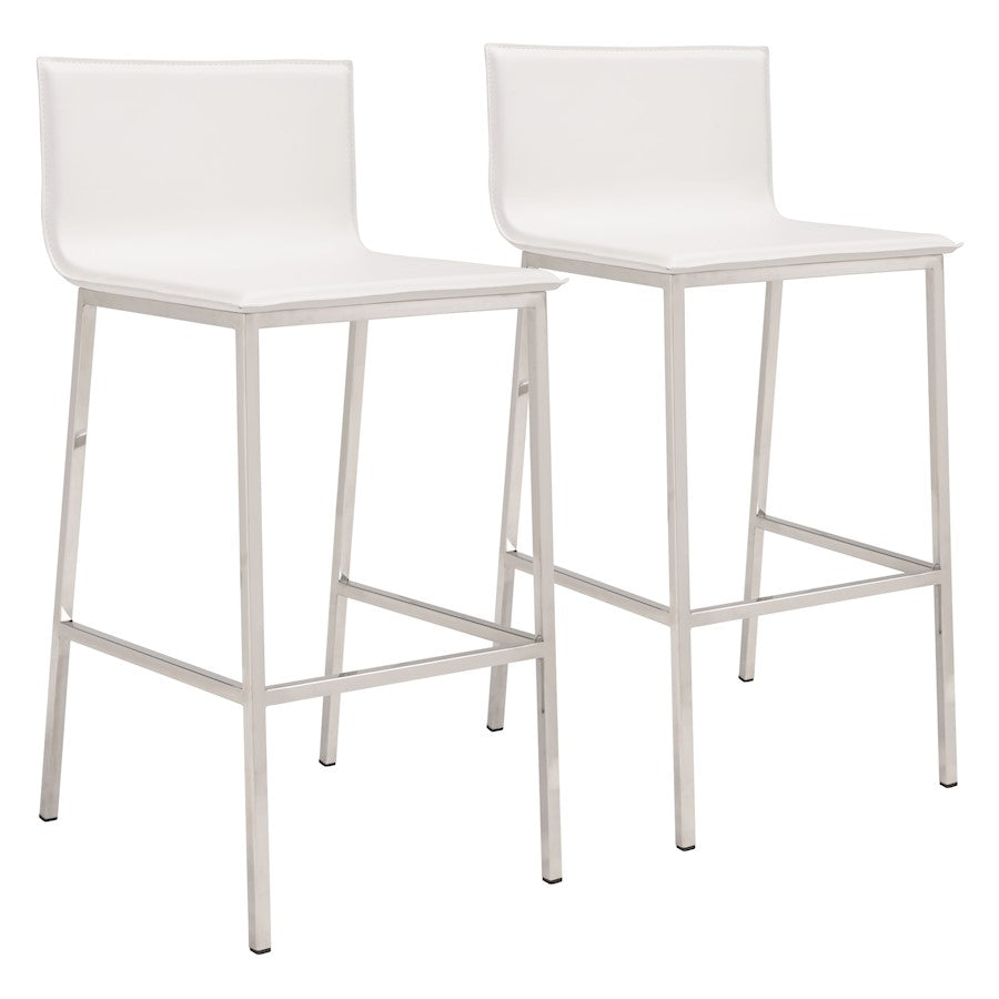 Zuo Modern Marina BarStool Set of 2, White - 100645