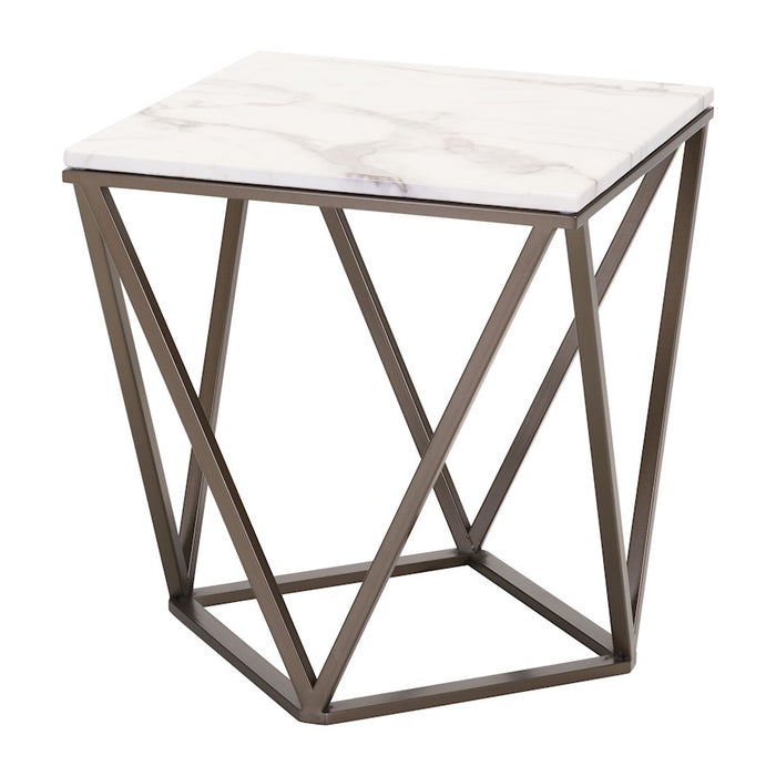 Zuo Modern Tintern End Table, White/Antique Bronze - 100658