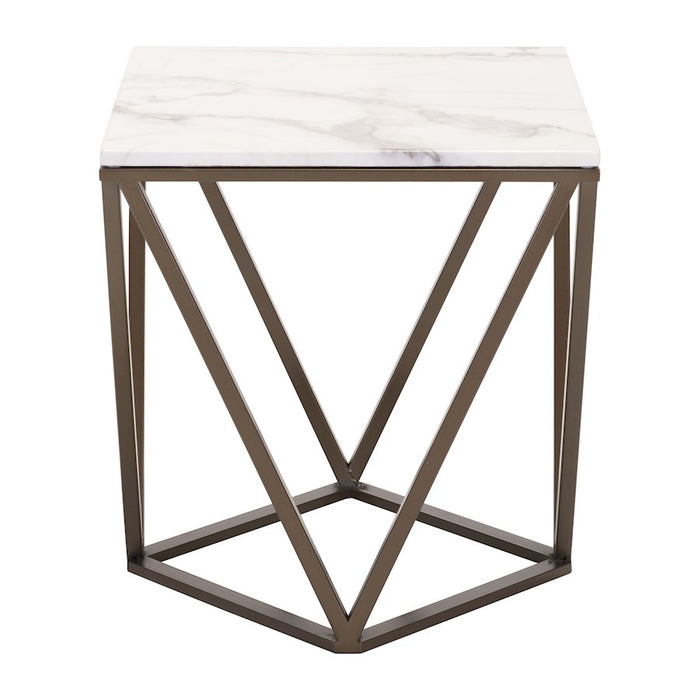 Zuo Modern Tintern End Table, White/Antique Bronze