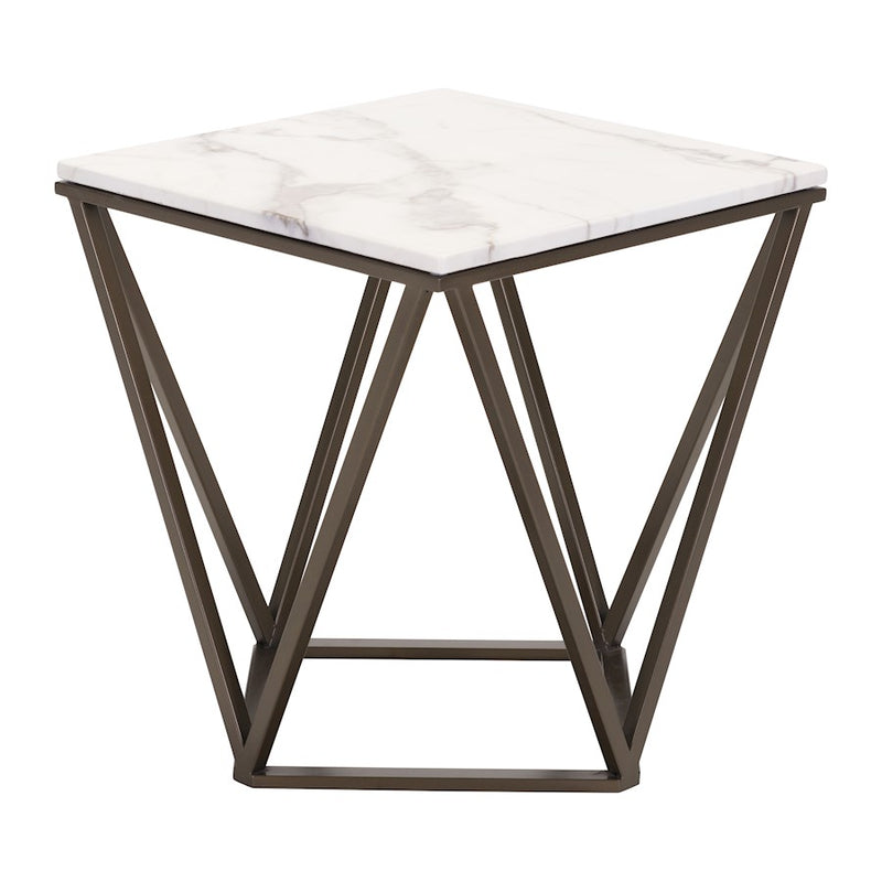 Zuo Modern Tintern End Table, White/Antique Bronze