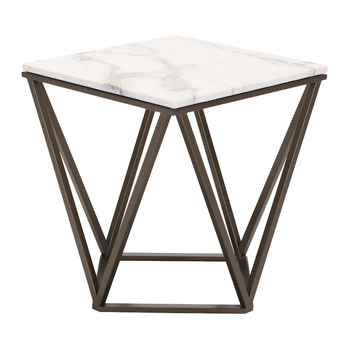 Zuo Modern Tintern End Table, White/Antique Bronze