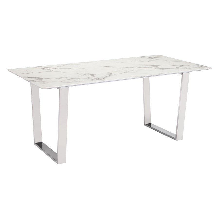 Zuo Modern Atlas Dining Table, White/Silver - 100707