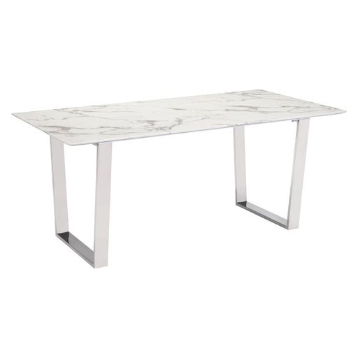 Zuo Modern Atlas Dining Table, White/Silver
