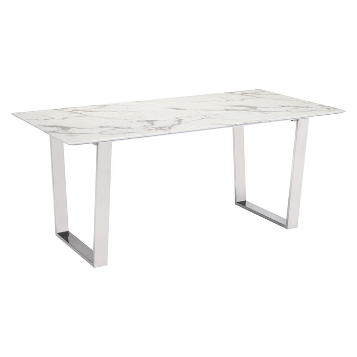 Zuo Modern Atlas Dining Table, White/Silver