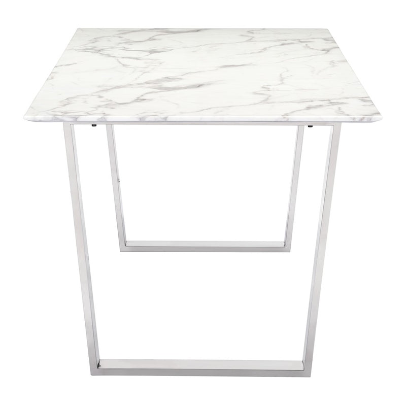 Zuo Modern Atlas Dining Table, White/Silver