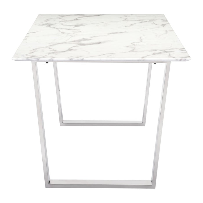 Zuo Modern Atlas Dining Table, White/Silver