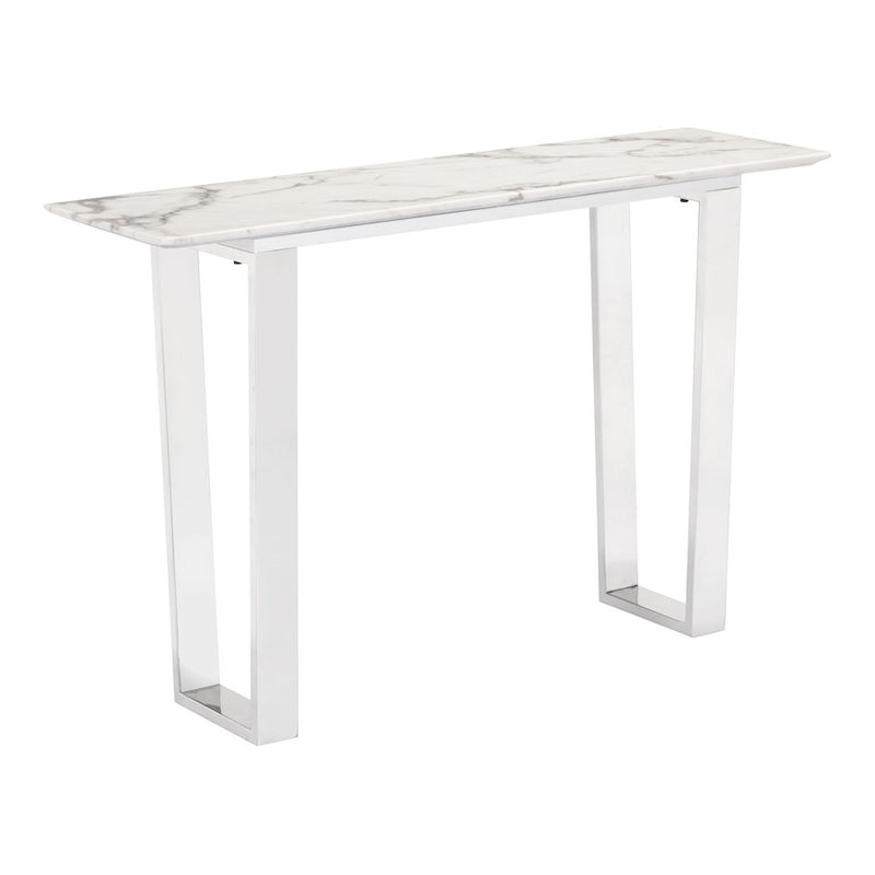 Zuo Modern Atlas Console Table, White/Silver
