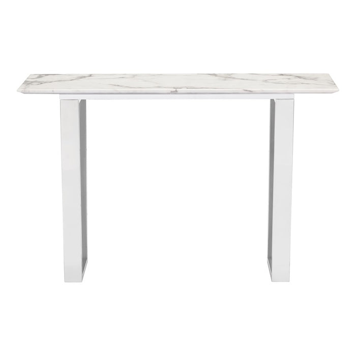Zuo Modern Atlas Console Table, White/Silver