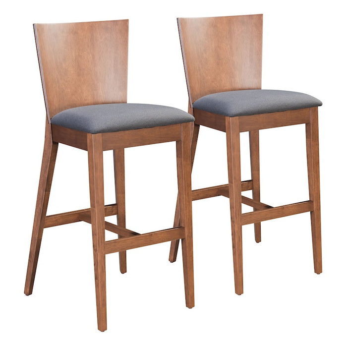Zuo Modern Ambrose BarStool Set of 2, Walnut/Dark Gray - 100983