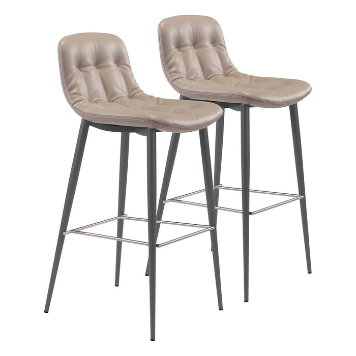 Zuo Modern Tangiers BarStool Set of 2, Taupe - 101086