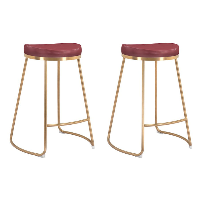 Zuo Modern Bree Counter Stool Set of 2, Burgundy/Gold - 101261
