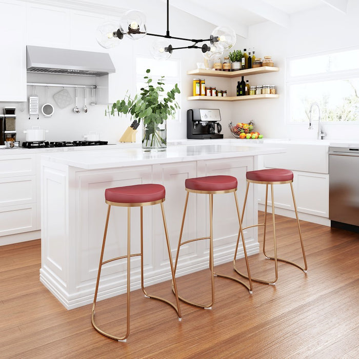 Zuo Modern Bree BarStool Set of 2, Burgundy/Gold
