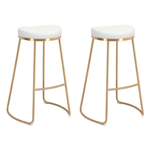Zuo Modern Bree BarStool Set of 2, White/Gold - 101265