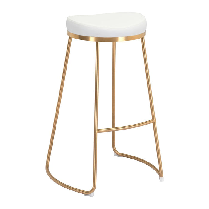 Zuo Modern Bree BarStool Set of 2, White/Gold