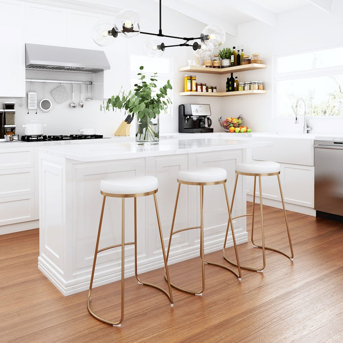 Zuo Modern Bree BarStool Set of 2, White/Gold