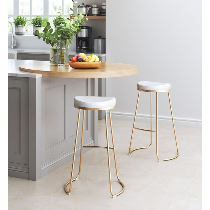 Zuo Modern Bree BarStool Set of 2, White/Gold