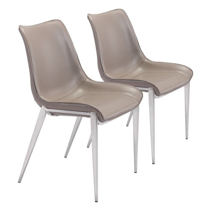 Zuo Modern Magnus Dining Chair Set of 2, Brown/Silver - 101269
