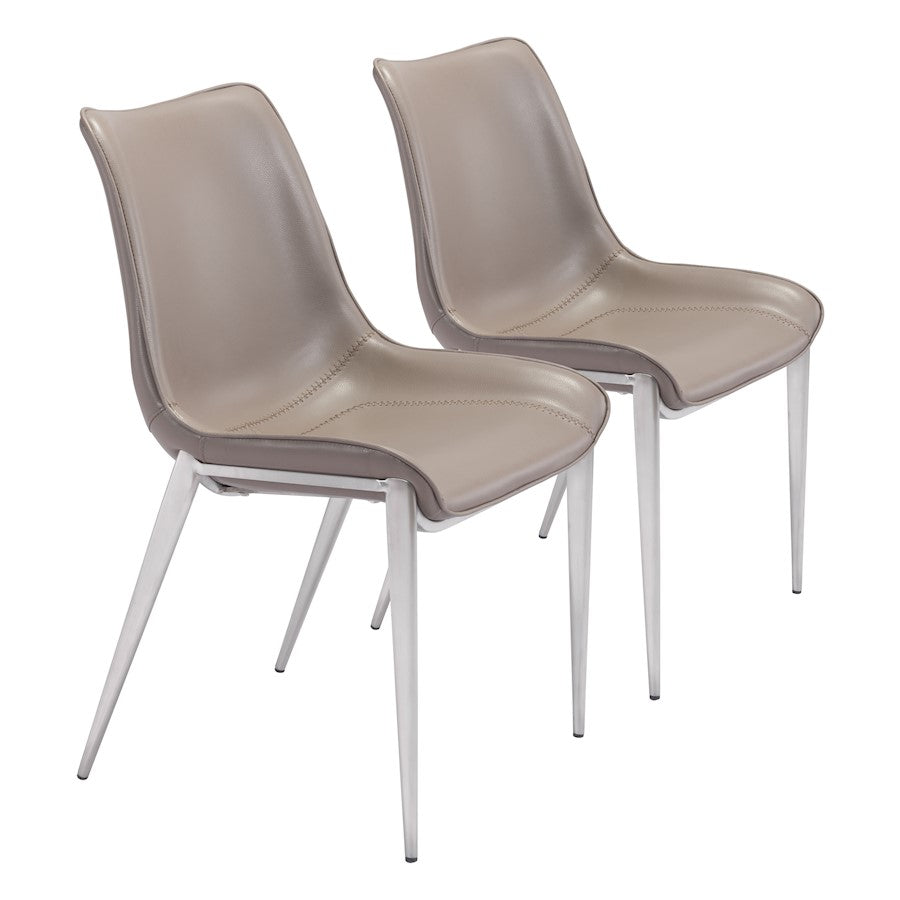 Zuo Modern Magnus Dining Chair Set of 2, Brown/Silver - 101269