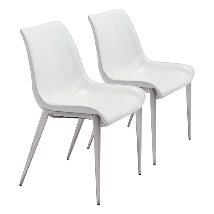 Zuo Modern Magnus Dining Chair Set of 2, White/Silver - 101270