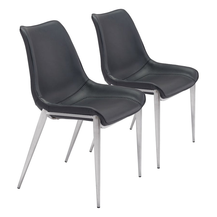 Zuo Modern Magnus Dining Chair Set of 2, Black/Silver - 101271