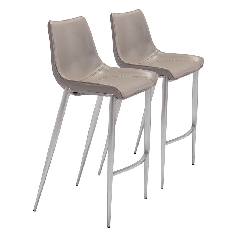 Zuo Modern Magnus BarStool Set of 2, Brown/Silver - 101274