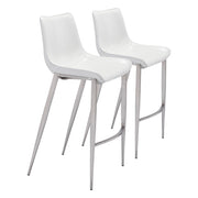 Zuo Modern Magnus BarStool Set of 2, White/Silver - 101275