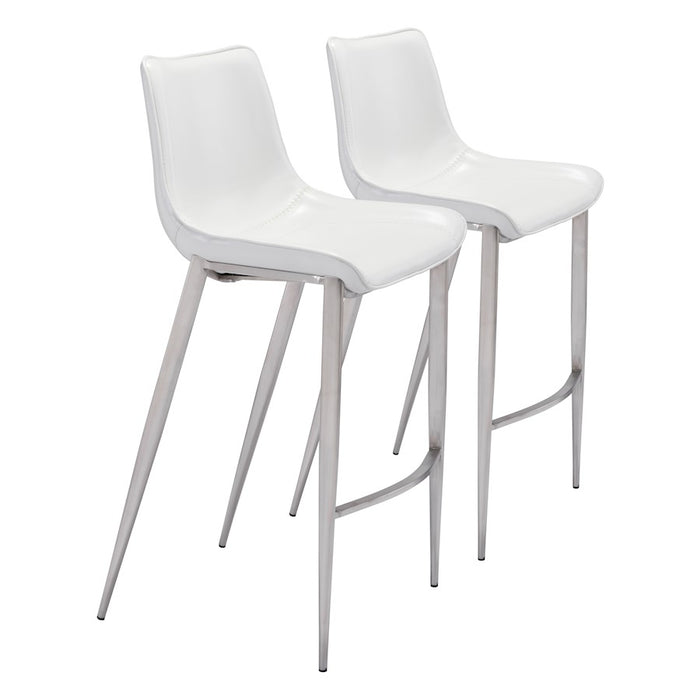 Zuo Modern Magnus BarStool Set of 2, White/Silver - 101275