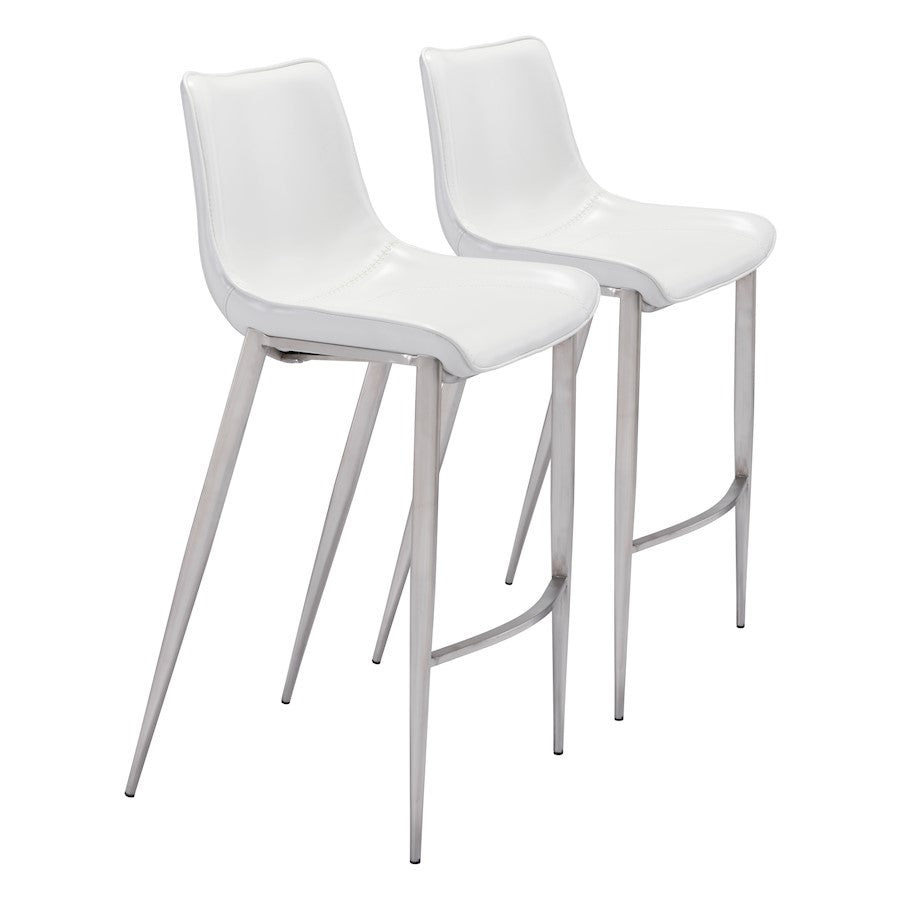 Zuo Modern Magnus BarStool Set of 2, White/Silver - 101275
