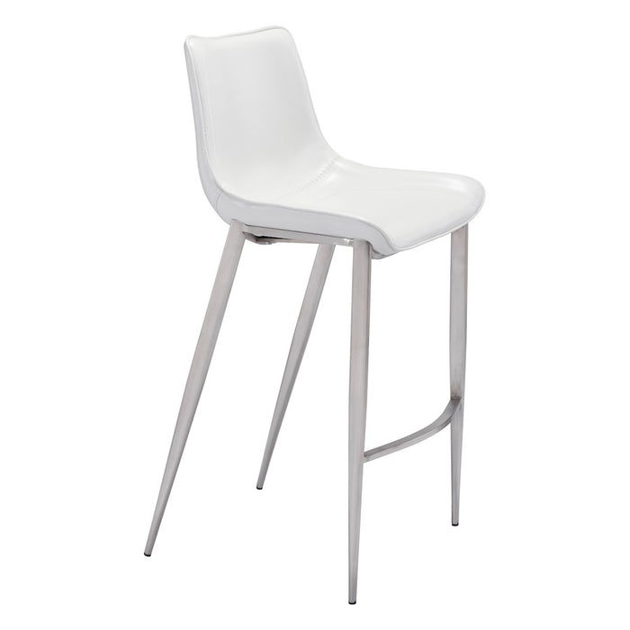 Zuo Modern Magnus BarStool Set of 2, White/Silver