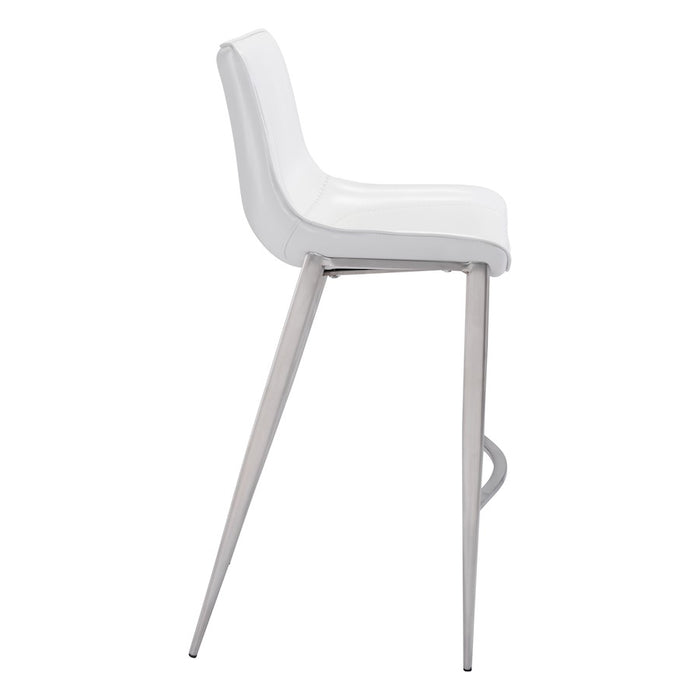 Zuo Modern Magnus BarStool Set of 2, White/Silver
