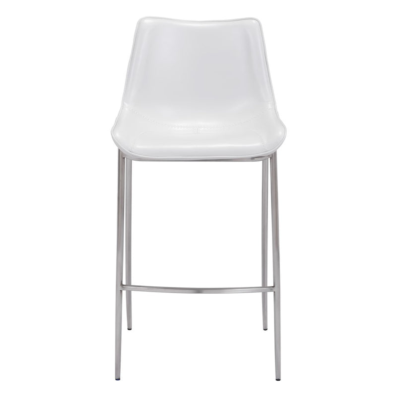 Zuo Modern Magnus BarStool Set of 2, White/Silver