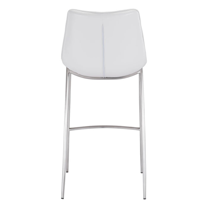 Zuo Modern Magnus BarStool Set of 2, White/Silver