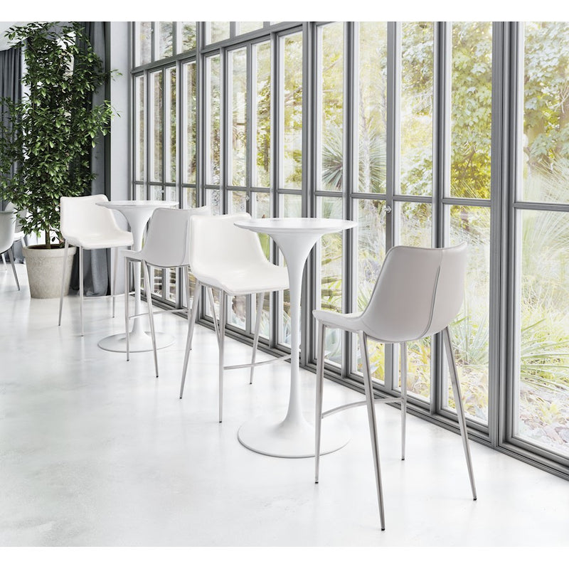 Zuo Modern Magnus BarStool Set of 2, White/Silver