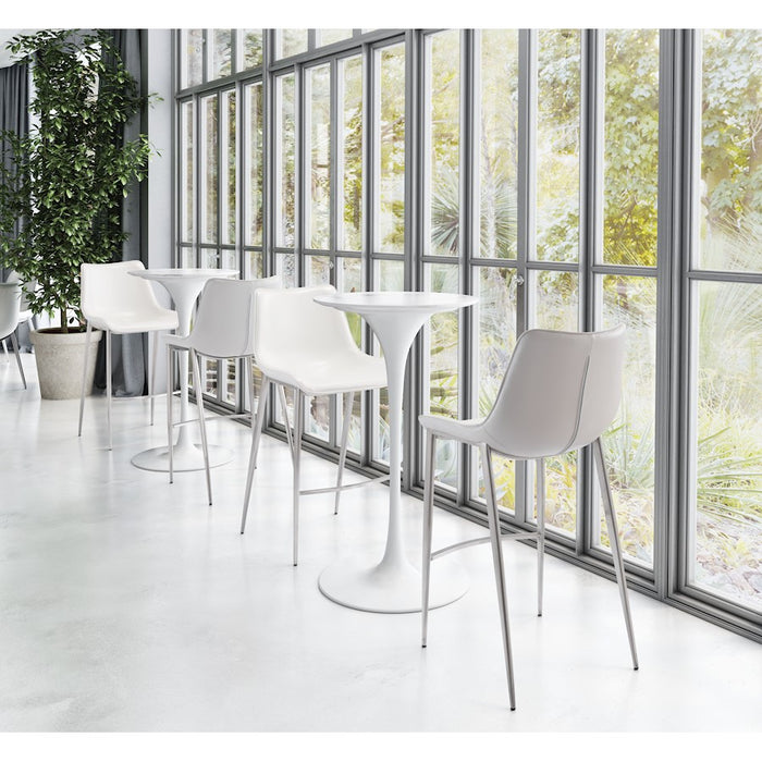 Zuo Modern Magnus BarStool Set of 2, White/Silver