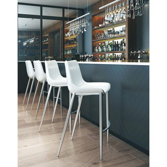 Zuo Modern Magnus BarStool Set of 2, White/Silver