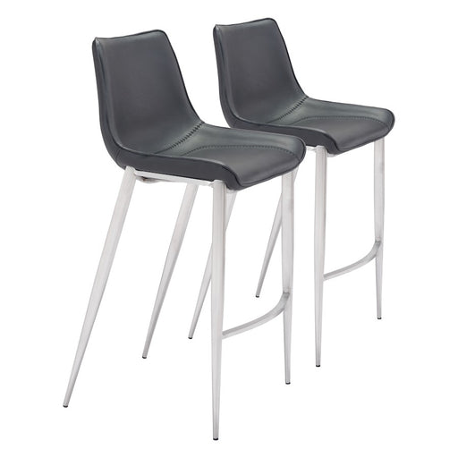 Zuo Modern Magnus BarStool Set of 2, Black/Silver - 101276