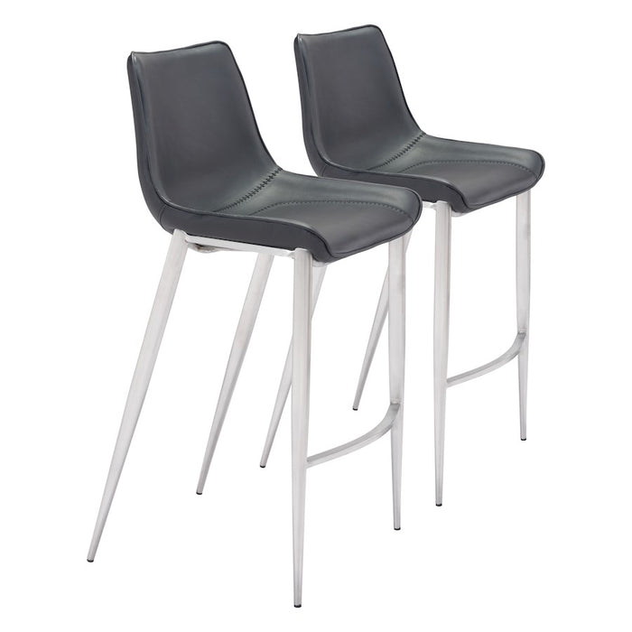 Zuo Modern Magnus BarStool Set of 2, Black/Silver - 101276