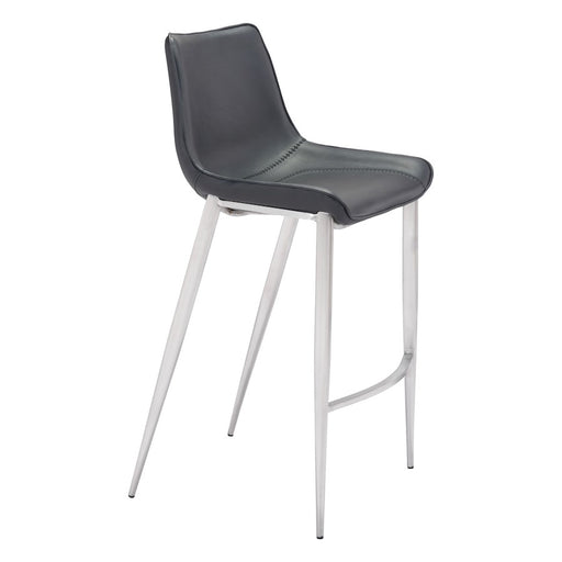Zuo Modern Magnus BarStool Set of 2, Black/Silver