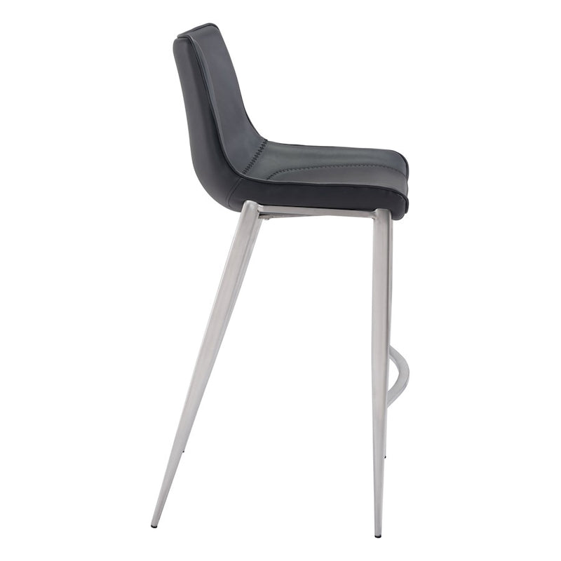 Zuo Modern Magnus BarStool Set of 2, Black/Silver