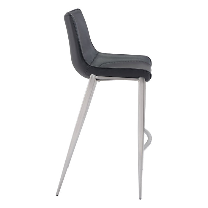 Zuo Modern Magnus BarStool Set of 2, Black/Silver
