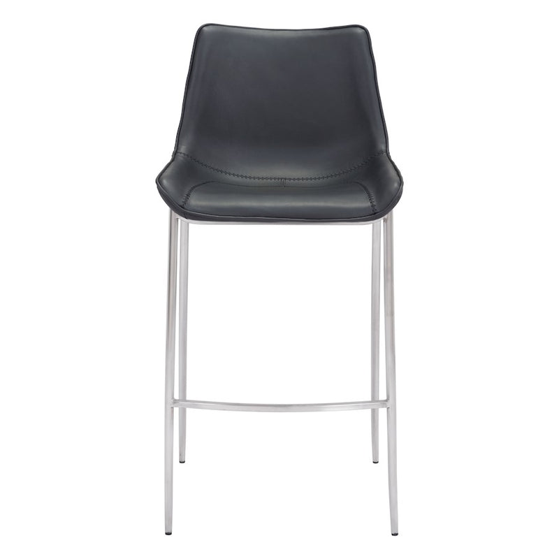 Zuo Modern Magnus BarStool Set of 2, Black/Silver