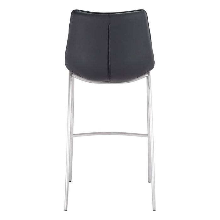 Zuo Modern Magnus BarStool Set of 2, Black/Silver