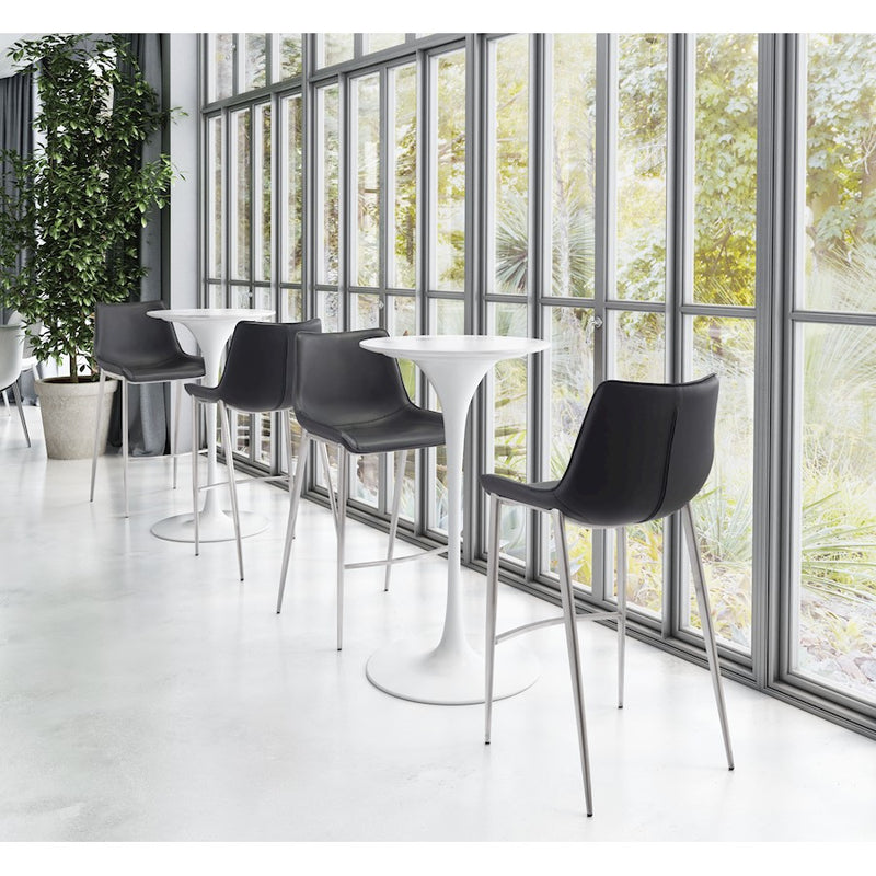 Zuo Modern Magnus BarStool Set of 2, Black/Silver