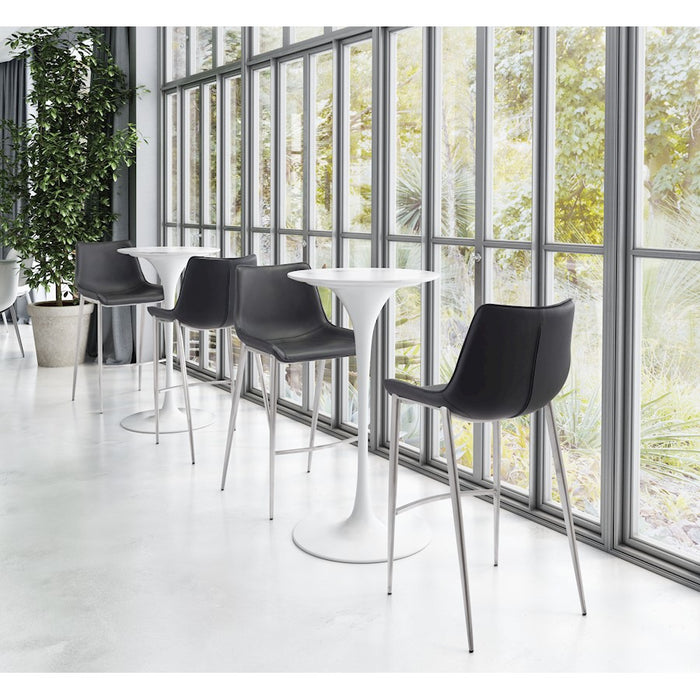 Zuo Modern Magnus BarStool Set of 2, Black/Silver