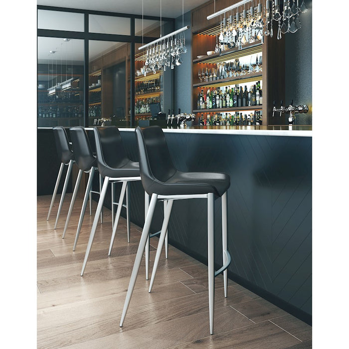 Zuo Modern Magnus BarStool Set of 2, Black/Silver