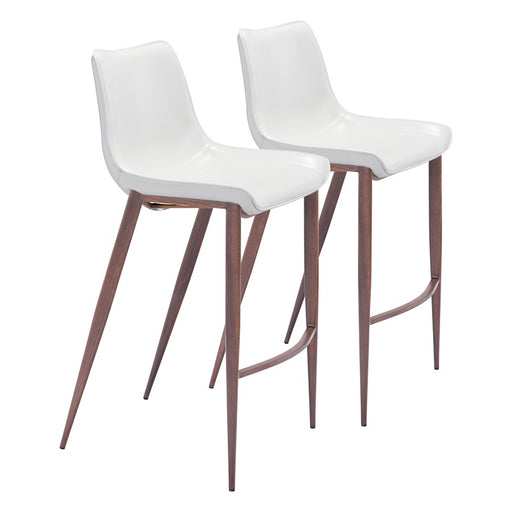 Zuo Modern Magnus BarStool Set of 2, White/Walnut - 101278