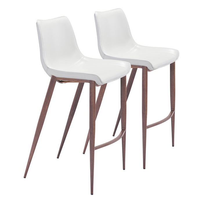 Zuo Modern Magnus BarStool Set of 2, White/Walnut - 101278