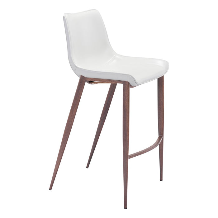 Zuo Modern Magnus BarStool Set of 2, White/Walnut