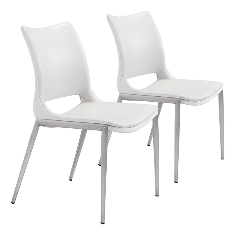 Zuo Modern Ace Dining Chair Set of 2, White/Silver - 101279