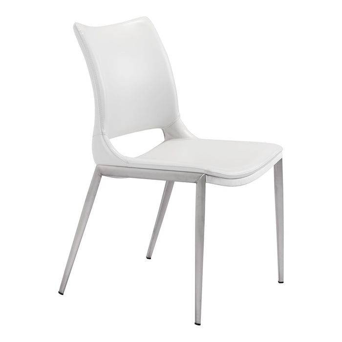 Zuo Modern Ace Dining Chair Set of 2, White/Silver